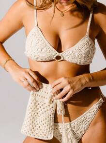 Aralina Crochet Hoop Detail Holiday Bikini Set With Swim Bag Summer - Apricot - View 3