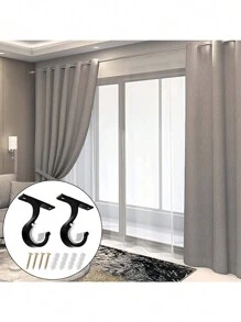SHEIN 2pcs Adjustable Aluminum Alloy Single Rod Curtain Bracket, 20-28mm Curtain Hook Heavy Duty Fixed Rod Bracket With Screws For Curtain Or Wardrobe Rod Valentine's Day, Valentine's Day Wedding, Birthday, Bedroom Curtains