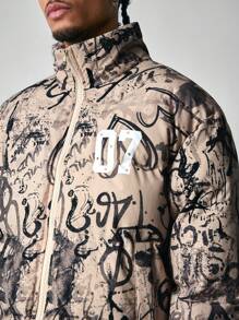 ROMWE MEN Street Life Men's Street Style Graffiti Print Cropped Winter Jacket - Multicolor - View 4