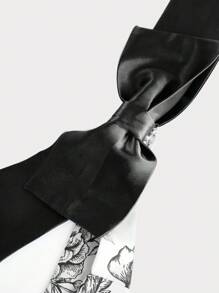 SHEIN Girlism 少女黑色蝴蝶结肩部褶皱胸围收腰 A 字形公主优雅短裙 - 黑色 - 查看 3