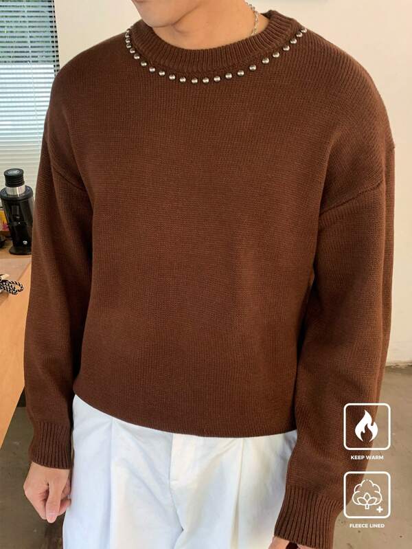 Manfinity CasualKnits Men's Solid Color Crew Neck Long Sleeve Casual Sweater