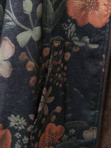 大码女式花卉印花长袖拉链连帽休闲夹克，带保暖内衬，秋冬 - 彩色 - 查看 4