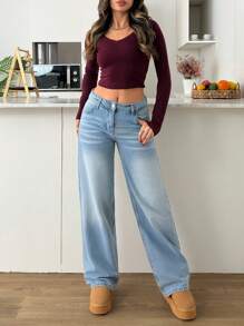 Jeans amples, décontractés et à taille basse avec poches pour femmes