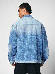 ROMWE MEN Street Life 男式休闲水洗纹理牛仔夹克 - 藍色 - 查看 3