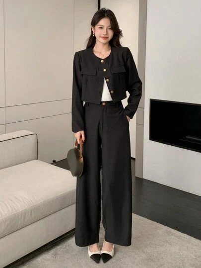 DAZY 女士长袖上衣和裤子套装，适合工作场合，秋季女士商务着装
