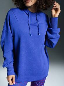 Powerista 休闲蓝色抽绳连帽运动衫，适合日常穿着 - 藍色 - 查看 6