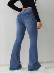 SHEIN Tall Damen Jeans Lässig Skinny Stretch Schlaghose - Mittele Waschung - Übersicht 6