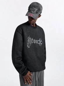 NEON BLANC Suéter de punto negro de manga larga con estilo callejero de moda para hombres, para otoño e invierno - Negro - Ver 3