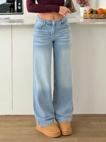 Jeans amples, décontractés et à taille basse avec poches pour femmes