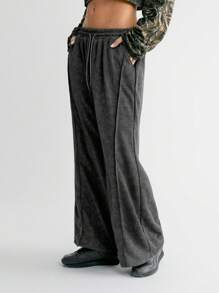 SHEIN Unity Women's Solid Color Drawstring Loose Washed Sweatpants With Pockets Fall Cloth For Women - Grey - View 6