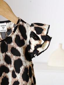 Camicia casual con doppio strato di volant e stampa leopardata, adatta per ragazze, per tutte le stagioni e festival musicali