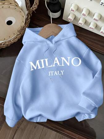 SHEIN EZwear Lässiger minimalistischer "MILANO" Grafik-Muster Loose Fit Kapuzenpulli für Damen