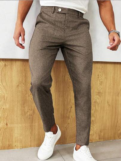 Manfinity Homme Pantalones de traje casuales y minimalistas con tiro recto, estilo de transporte