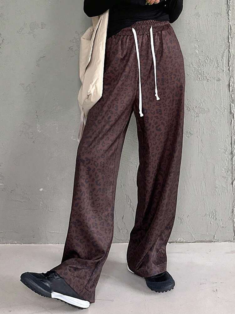 Casual Loose Fit Leopard Print Women's Pants, All Season