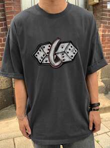 DAZY Men's Distressed Grey T-Shirt With Dice Number Graphic,Fall Clothes
