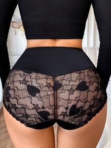 1 pieza Pantis de bikini con parches de encaje para mujer - Negro - Ver 1