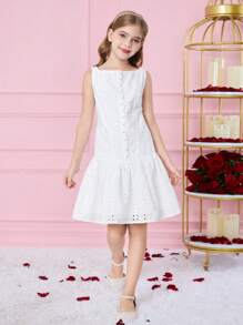 Vestido blanco sin mangas con textura y bordado para niñas preadolescentes, para el verano