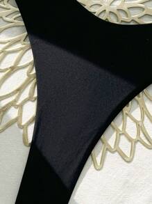 Swim Chiccia 1 件女式沙滩装夏季假日金属装饰可拆卸吊带泳衣上衣和高腰褶皱比基尼泳裤 - 黑色 - 查看 4