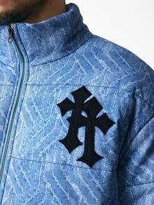 ROMWE MEN Street Life Men's Cross Embroidered Winter Jacket, For Fall - Baby Blue - View 4