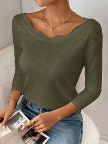 SHEIN Essnce Women Casual Loose Raglan Long Sleeve Crew Neck T-Shirt, Solid Color, Autumn