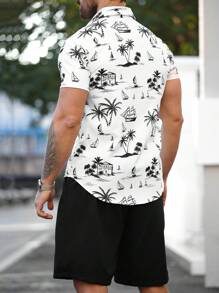 Manfinity RSRT Plus Size Men's Button Front Short Sleeve All Over Print Casual Top And Shorts Set - Multicolor - View 2