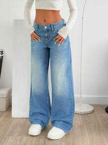 EURMUSE LOW RISE LOOSE FIT JEAN WITH LEOPARD POCKET - Medium Wash - View 3