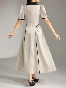 Heiryn Vestido largo casual de manga corta con botones y ribete de contraste para mujer