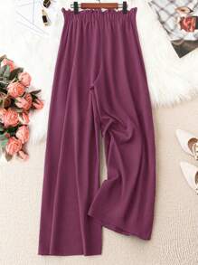 SHEIN LUNE Kích thước lớn Nếp gấp cao eo Chi tiết nút thắt Quần skinny Quần - Gỗ đỏ - Xem 2