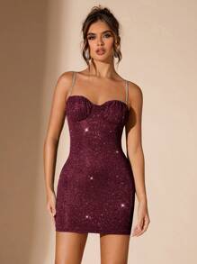 SHEIN BAE Vestido de fiesta con volantes asimétricos y lentejuelas sólidas de plata, sexy, elegante y dulce, ideal para fiestas con cócteles, citas románticas, vestido de punto para otoño/invierno, reuniones, ocasiones formales, vestidos de dama de honor, salidas nocturnas, Halloween, Navidad