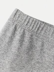 SHEIN Teen Girl Lace Bow Print Leggings, Ballet Style Elegant Tights - Grey - View 3