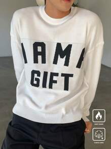 Manfinity CasualKnits Men's Round Neck Long Sleeve Letter Print Minimalist Casual Sweater - Multicolor - View 4