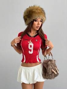 Coolane Women's Spring/Summer Y2K Sport Number Graphics Football Jersey Ruched Jersey T-Shirt - Red - View 5