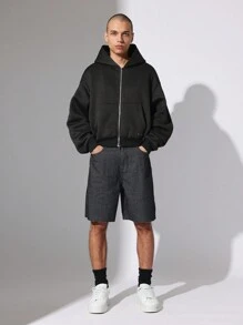 SUMWON Slim Fit Pinstripe Denim Short - Black - View 3