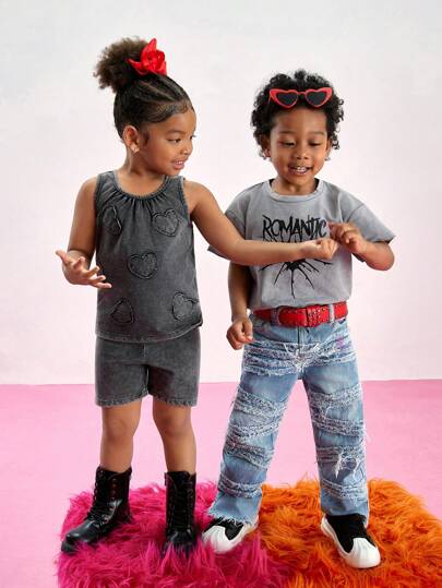 Young Girl Casual Crew Neck Sleeveless Top And Shorts Set