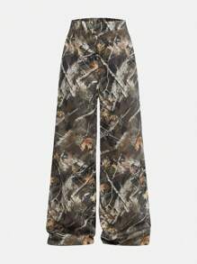 SHEIN Leap Crew 2 件套 Tween 女童街头风格不对称荷叶边 U 领水钻缀饰长袖 T 恤和时尚迷彩印花阔腿裤