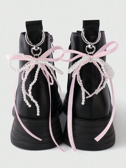 Kawaii 2 pezzi/set Accessori per scarpe stile coreano chic e dolci, realizzati a mano con perle finte bianche e rosa, fiocco, decorazione versatile adatta a donne, ragazze, uso quotidiano o regalo