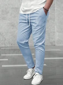 Manfinity Homme Men Slant Pocket Drawstring Waist Trousers - Baby Blue - View 4
