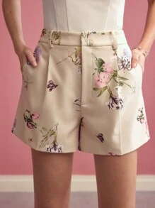 MOTF PREMIUM 花卉印花压褶短裤 - 彩色 - 查看 5