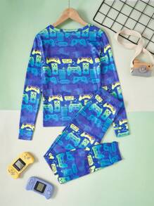 SHEIN 彩色游戏机印花男童紧身长袖睡衣，爸爸和我的配套服装（3 套单独出售） - 彩色 - 查看 2