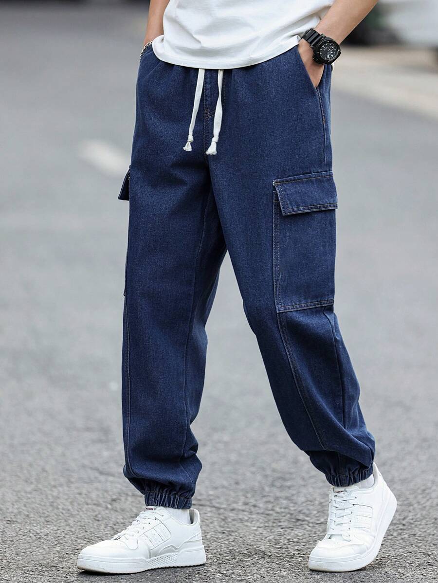 Manfinity Hypemode Deep Blue Washed Casual Slim Fit Tapered Men's Jeans - Dark Wash - View 1