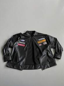 DAZY 女士休闲宽松机车风黑色夹克