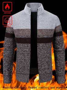 Manfinity Homme Men's Solid Color Patchwork Front Zip Long Sleeve Casual Top - Coffee Brown - View 1