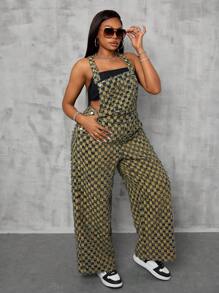 SHEIN SXY Plus Size Simple Denim Overalls, Casual Everyday Wear - Medium Wash - View 5