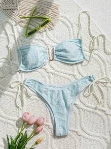 SHEIN Swim Summer Women's Vacation Jacquard Ruched Sexy Bikini Set