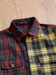 Manfinity VCAY Áo sơ mi nam cổ bẻ hở phía trước dệt kẻ sọc màu tương phản, thích hợp mặc vào mùa thu, giáng sinh, cặp đôi, trang phục thường ngày - Nhiều màu - Xem 3