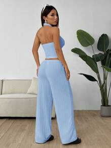 SHEIN EZwear 浅蓝色针织女士休闲紧身休闲套装 - 淺藍色 - 查看 2