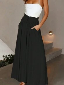 Chiquease 女士休閒實色寬腿褲