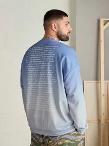 Manfinity VCAY Plus Size Men Casual Loose Gradient Knit Long Sleeve Crew Neck Pullover Sweatshirt, For Fall Winter - Blue - View 4