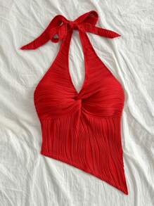 Soleia 性感休闲吊带扭纹低下摆修身吊带背心 - 紅色 - 查看 5