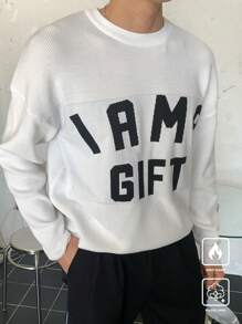 Manfinity CasualKnits Men's Round Neck Long Sleeve Letter Print Minimalist Casual Sweater - Multicolor - View 9